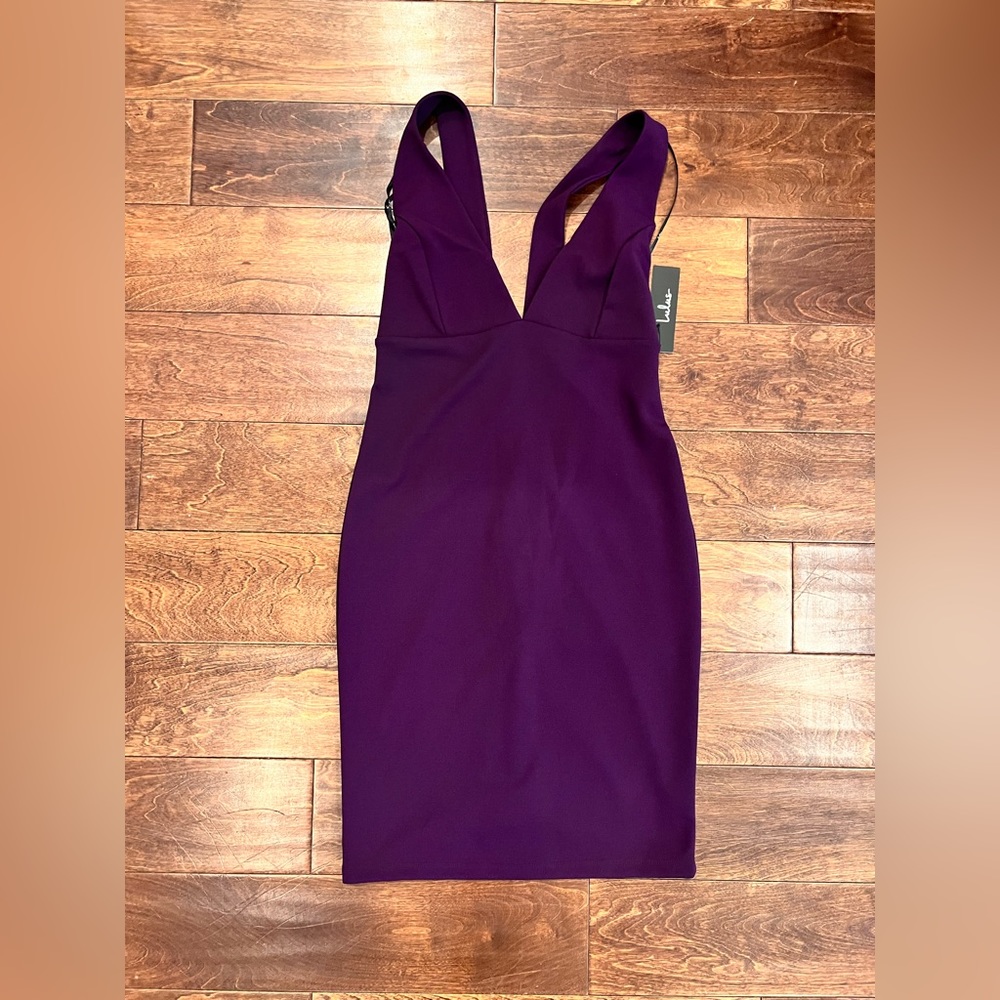 Purple low back cocktail dress